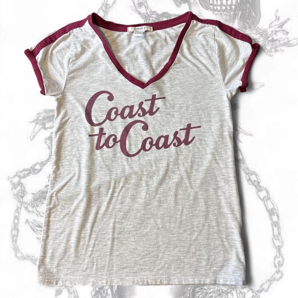Forever-21 Women's Grey and White T-shirt